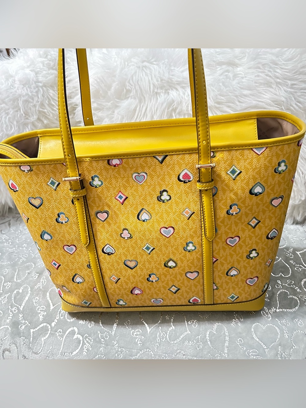 NWT Michael Kors, XL, Honey Yellow, Jet Set Tote Bag Diner/Taxi Motifs - Picture 6 of 12